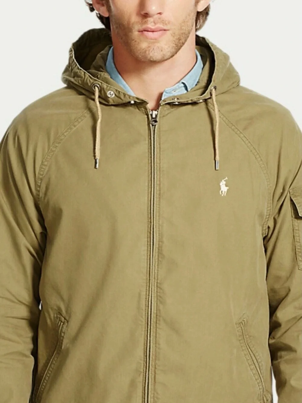 Polo Ralph Lauren Full Zip Hooded Windbreaker Cotton Blend Olive Green Sz Xl - Picture 2 of 16